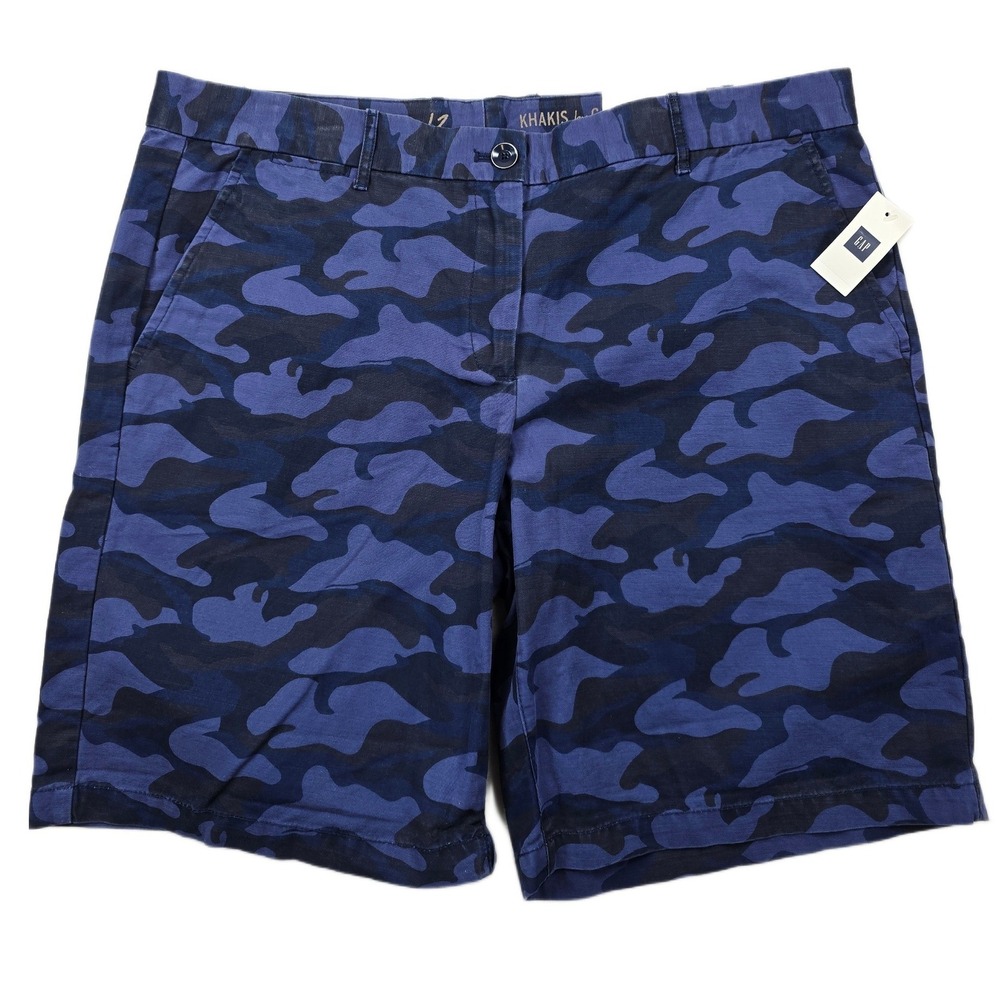 Gap Shorts Womens 12 Blue Camo Cotton Boyfriend Roll-Up Khakis NEW - Picture 1 of 10